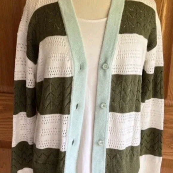 CHARTER CLUB Elegant Green and Cream Women's Cardigan - Picture 4 of 14